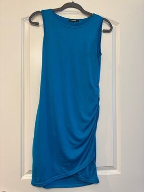 Sleeveless Blue Ruched Side Dress